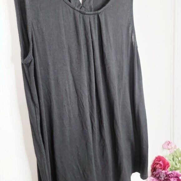 iGenjun Top Womens Small Black Knit Basic Sleeveless Scoop Neck Pleated Stretch - Picture 5 of 9